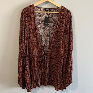 TORRID Cheetah Print Long Sleeve Tie Front Kimono size 3X